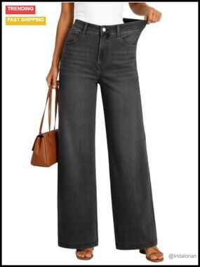 Women's Wide Leg Stretch Knit Denim Jeans High Waisted Sweatpant Jeans
